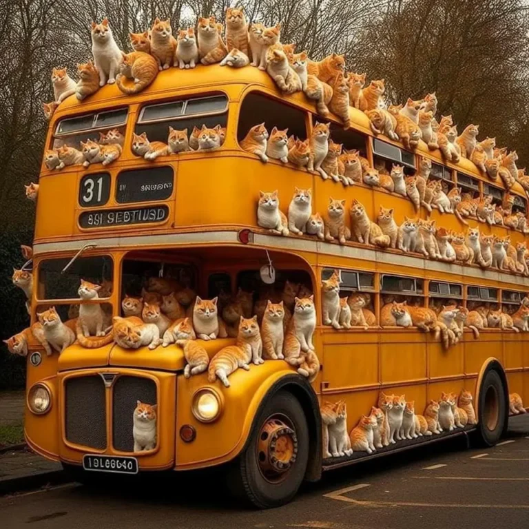 Maine Coons sitting on the bus and going outside for entertainment