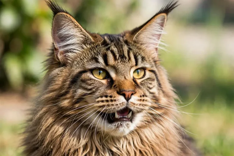 Maine Coon cat showing healthy teeth for dental care guide